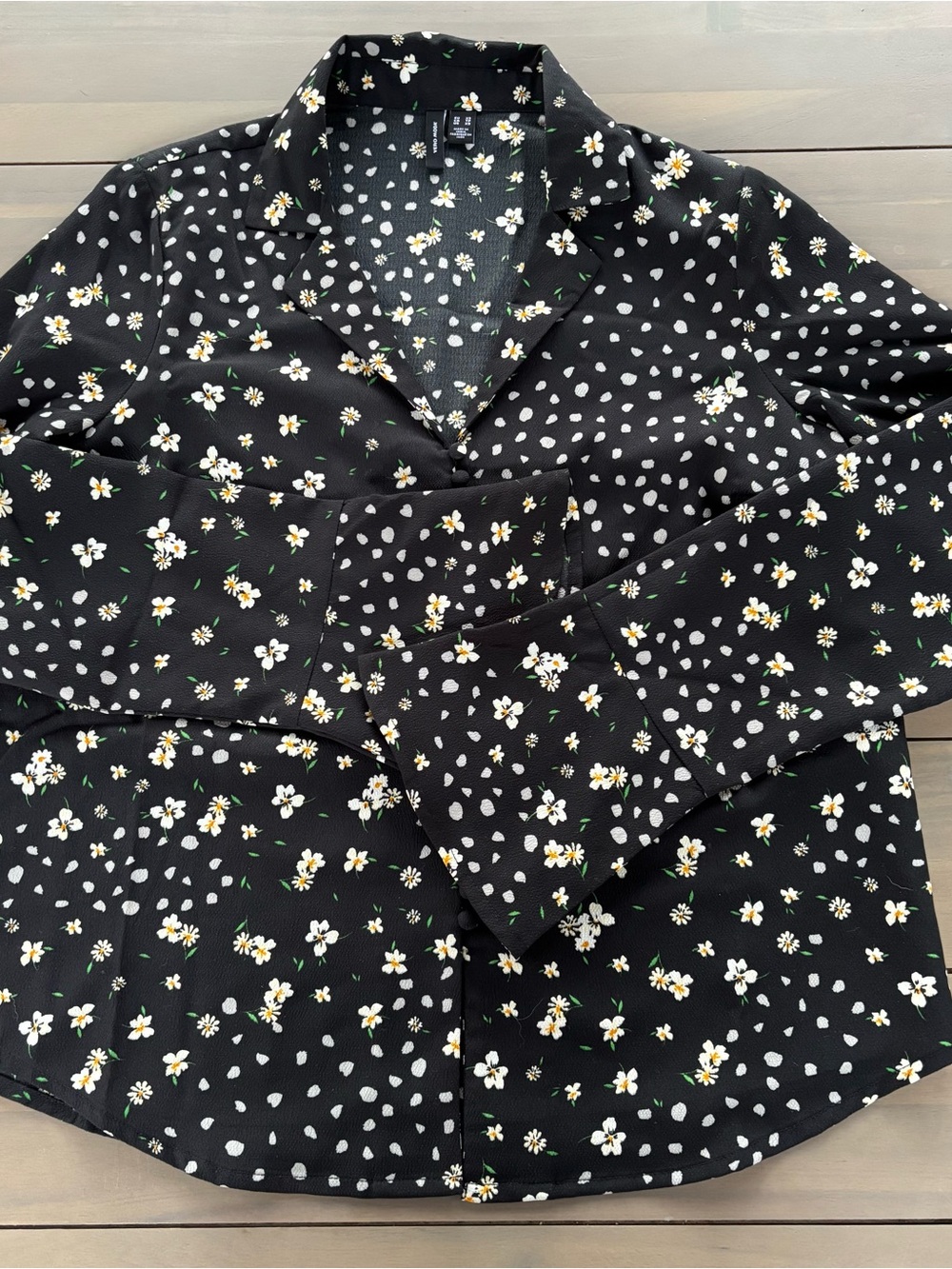 Vero Moda Black Floral Button-Down Shirt with bell cuffs